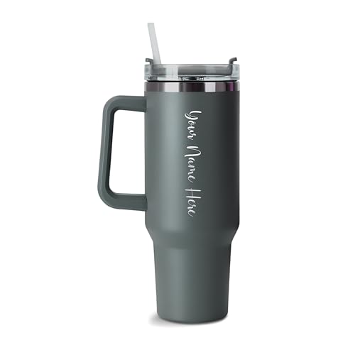 Image of SAVRI Customized Tumbler with Name, 1200 ML Stainless Steel Travel Mug with Straw, Lid & Handle, Personalised Sipper Water Bottle for Women, Men & Girls, Anniversary Birthday Gift for Office & Gym Use