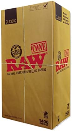 Raw Classic King Size Pre Rolled Cone 1400 Count - Includes a GB Sticker