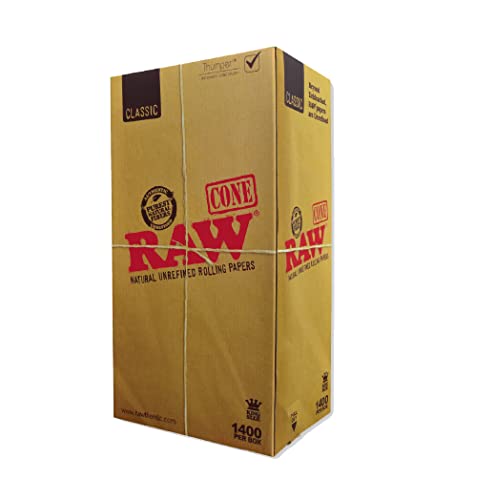 Raw Classic King Size Pre Rolled Cone 1400 Count - Includes a GB Sticker