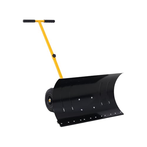 Pelle à neige avec roues - Outil de nettoyage de neige - 73,7 cm - Angle réglable en hauteur - Avec roues pneumatiques de 25,4 cm pour allée trottoir