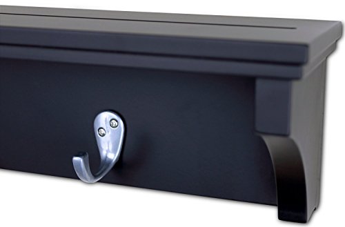 Ballucci Coat Rack With Shelf, 24" Wall Shelf With Hooks, Wood Entryway Organizer Hat And Key Rack With 3 Metal Hooks, Black #TOP3