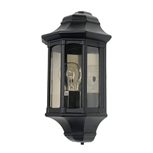 Outdoor IP44-1 Bulb Half Lantern Wall Light - Sconce - Black - LED E27 60W Bulb - Outside - External - Exterior