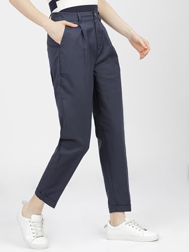 Image of Tokyo Talkies Women's Regular Fit Peg Trousers | Stretchable Trousers| High-Rise