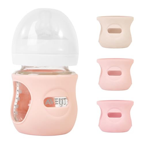 Image of MINMUNJIU 3 Pack Silicone Sleeves for Philips Avent Natural Glass Baby Bottles, Anti Breakage Baby Bottle Holder for Baby Girls, Compatible Philips Avent Glass Natural Baby Bottle, 4 oz