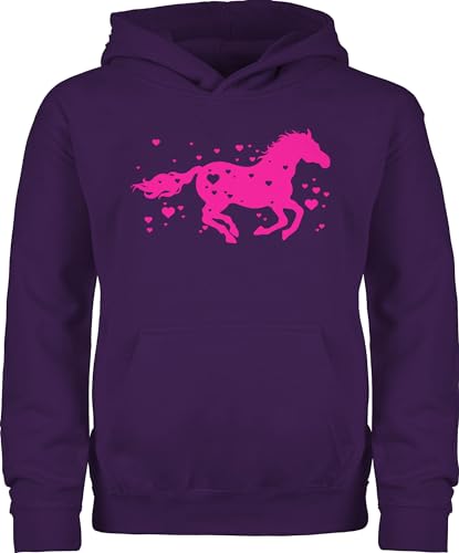Kinder Hoodie Jungen Mädchen - Pferde - Geschenk Pferd I Pferdemädchen Geschenke I Reitpferd I Springpferd - 152 (12/13 Jahre) - Lila - pferdepullies pferdepullover reiten tiermotiv pullover