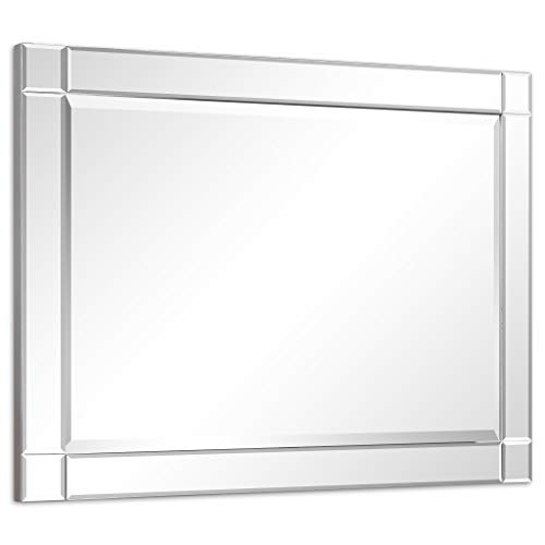 Empire Art Direct Mom-20025C-3040 Modern Squared Corner Rectangle Wall Mirror For Vanity & Bathroom Solid Wood Frame, 1"-Beveled Center, Ready To Hang, 30" X 40", Clear #TOP3
