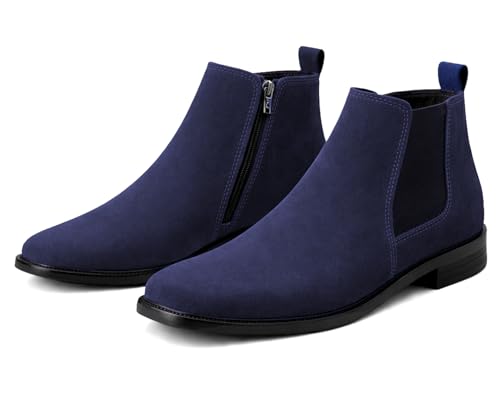 Image of Kraasa THE Ashford - Men's Stylish Vegan Leather Chelsea Boots with Side Zipper & Elastic Panel, Square Toe Ankle Boot (Tan /Black /Brown)
