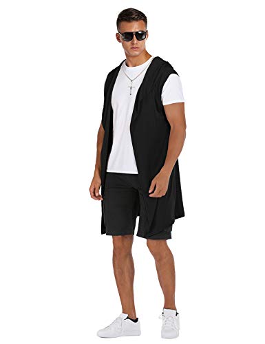RAGEMALL Mens Sleeveless Long Cardigan Open Front Draped Lightweight Hooded Sweater with Pockets2