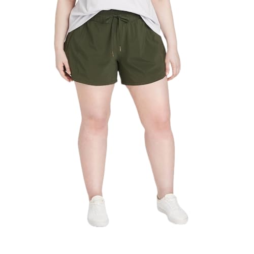 All in Motion Women's Plus Size Stretch Woven Mid-Rise Shorts 4" (US, Alpha, 4X, Plus, Regular, Olive Green)