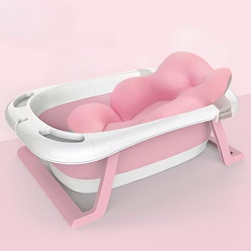 Marysea 子供用バスタブ 家庭用 赤ちゃん 新生児 折りたたみ 温度感知 プラスチック 子供用 ベビーバスタブ (洗面器 + 温度計,ピンク)