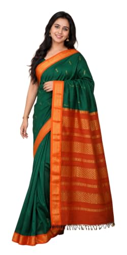 Image of Pure Kalyani Cotton Saree | Zari Border & Blouse Piece - Lata Gadwal Design | Traditional Saree