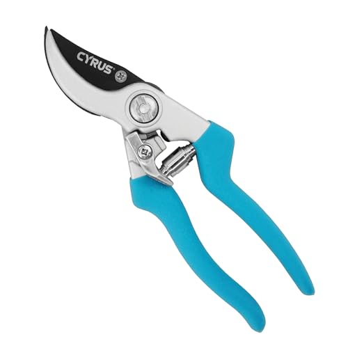 CYRUS Pruning Shears for Gardening 8' Pruners Trimming Scissors Non Stick Coating Blade with High Rebound Spring Effortless Pruning Scissors Widely Used for Gardening, Hydrology, Grow Tents