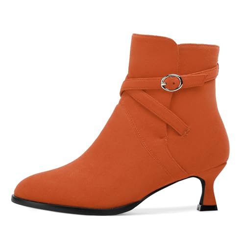 NUMALEO Womens Suede Buckle Ankle Strap Dress Round Toe Bridal Comfortable Kitten Low Heel Ankle High Boots 2 Inch2