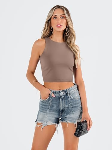 Image of EFAN Women's Double Lined Racerback Crop Tank Top | High Neck Slim Fit Sleeveless Workout Top, No-Bra Essential for Gym, Yoga & Going Out