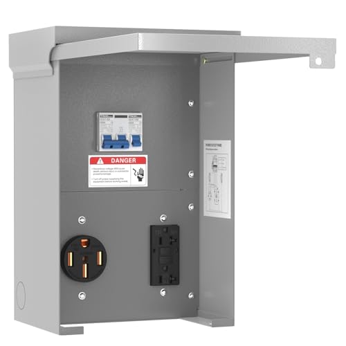 Perpending Temporary Power Outlet Panel 20 50Amp RV Outlet Box RV Electrical Panel Box with UL Listed 50Amp RV Receptacle & 20 Amp GFCI Outlet 125/250 Volt for RV Camper Travel and Construction Sites