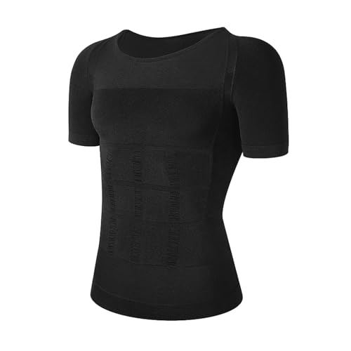 MTKSFDC Camiseta Ajustada de Secado rápido Hombres Body Shaper Adelgazante Compresión Camisas Camiseta Sin Costuras Entrenador De Cintura Músculo Vientre Faja for Pérdida De Peso(Black,XXL)