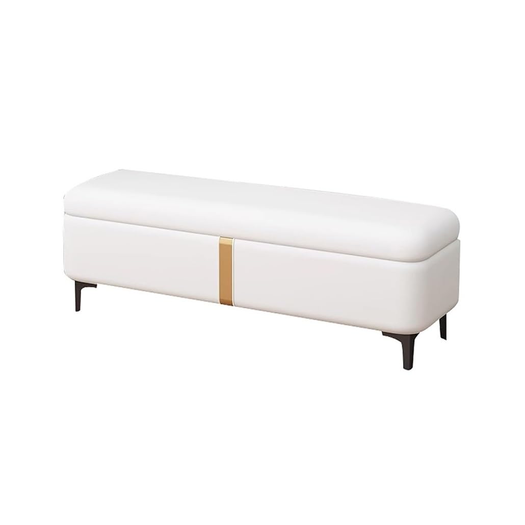 SXZenSpace Storage Benches End Of Bed Bench Large Upholstered Ottoman Leather Material Shoe Cabinet For Bedroom Entryway Closet(White,60x40x40cm)