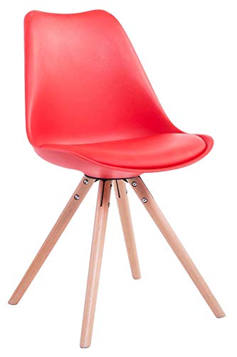 CLP Chaise de Visiteur Toulouse Rembourrée Revêtement en Similicuir - Style Scandinave avec Dossier Ergonomique - Chaise de Salle à Manger AV, Couleur:Rouge, Couleur du Cadre:Natura