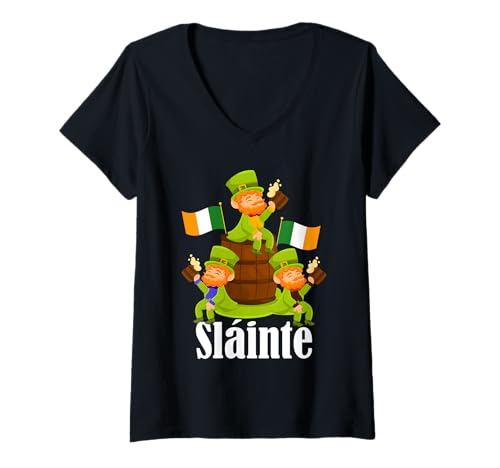 Donna Quadrifoglio St.Patrick's Day Bier Kobold Slainte Maglietta con Collo a V