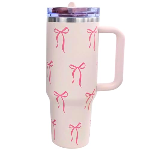 Luxape Bow Tumbler 30 oz | Leakproof Flip Straw Lid & Handle | Insulated Stainless Steel Travel Cup | BPA-Free | Cup Holder Compatible | Vivid Violet Fade (Pink, 30oz)