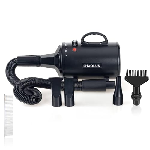 CHAOLUN High Velocity Pet Hair Dryer - Blower Grooming Dryer with Heater Dogs & Cats, 3.2HP 2400W Powerful Blow Force, Stepless Adjustable Speed, Reduce Noise, Heat Insulation, Black