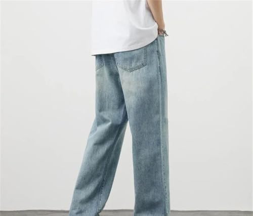 Men Distressed Straight Jeans Vintage Casual High Street Trousers Wide Leg Washed Denim Pants4