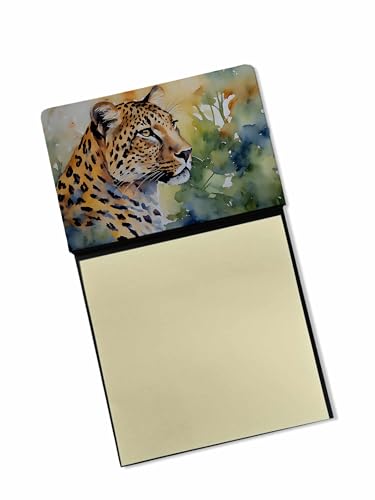 Caroline's Treasures Leopard Sticky Note Holder Refillable Dispenser Self-Sticky Note Pads, Memo Pads Blank Desk Accessories