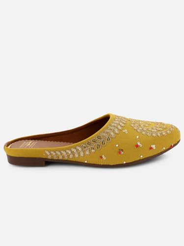 Image of OPIVE's Mehandi Women's Mojari Jutti Ethnic Punjabi Juttis Traditional Flat Embroidered Canvas Fancy Bellies Comfortable Sole for Womens & Girls