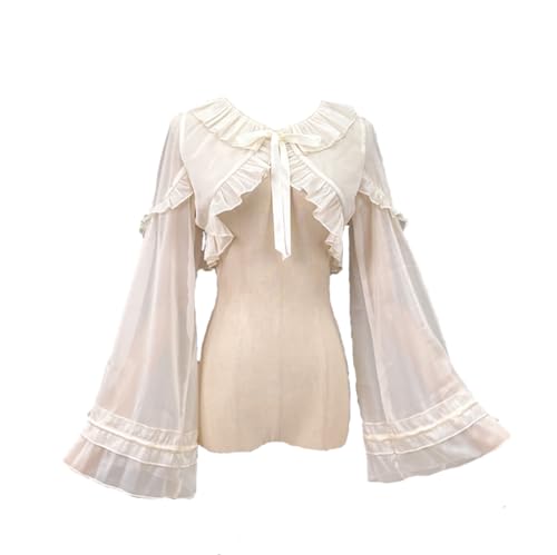Long Sleeve Blouses Women Peter Pan Collar Victorian Shirt Vintage Kawaii Lace Up Frilly Tops Trendy Bottoming Shirt