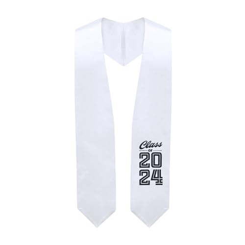 Endea Graduation Stole Class of 2024 With Classic Tips - Unisex Adult - 62" Long - Graduation Sash (White)