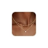 Coshilta Layered Gold Necklace for Women Trendy，Dainty 14K Gold Plated CZ Pendant Layered Gold Necklaces Set Choker Necklaces Simple Cubic Zirconia Necklace Stack Chain Jewelry Gift