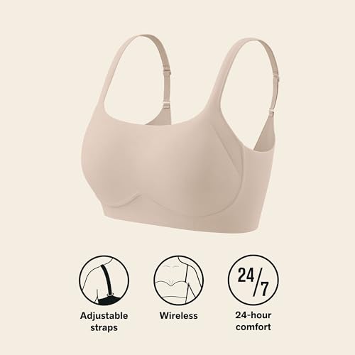 Leonisa Everyday Light Wireless Bra with Support - Comfortable Back Smoothing Bras for Women Beige