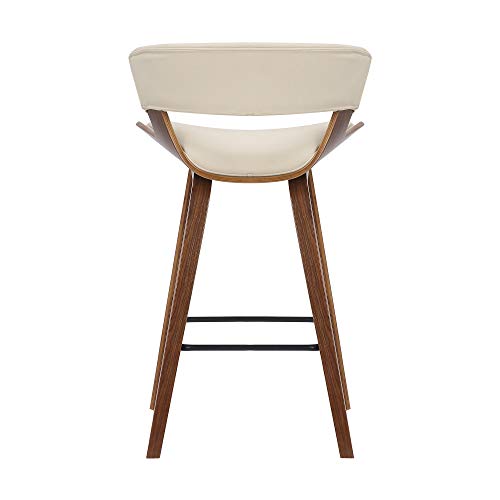 Butaco moderno Armen Living Jagger de altura para barra, 26 pulgadas, con tapizado en cuero sintético crema y reposapiés negro con acabado en polvo miniatura 6