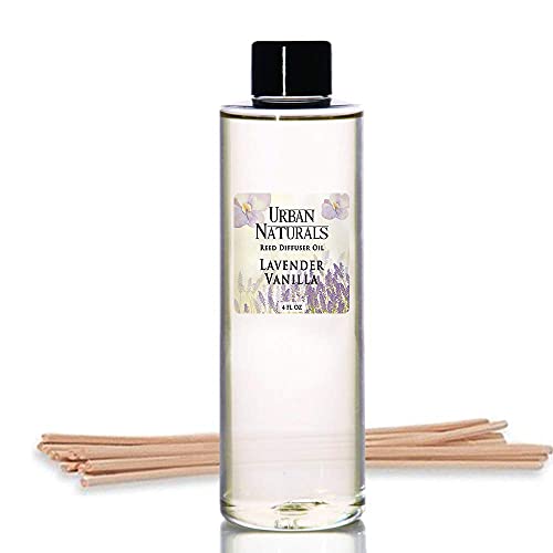 Urban Naturals Lavender Vanilla Scented Oil Reed Diffuser Refill | Includes a Free Set of Reed Sticks! Lavender Blossom, Creamy Vanilla, White Woods and Sugared Musk | 4 oz.