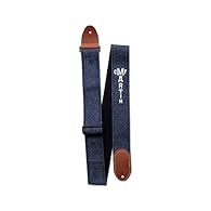 Adjustable from 102 to 152 cm - Dark Blue Cotton denim guitar strap with leather ends 5 cm wide Made in the USA