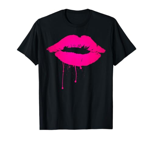 Tee-Shirt Sexy Rose Hot Lips : Neon 80s Lipstick Kiss Party Tee T-Shirt