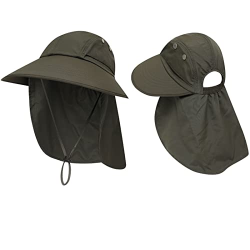 Chapeau de pêche queue de cheval kaki bob protection UV pour camping