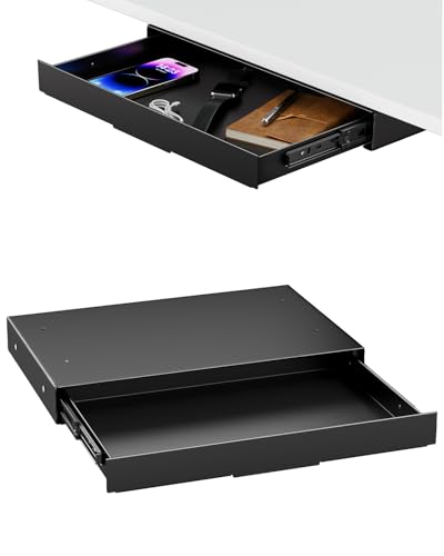 PUTORSEN Under Desk Storage Drawer 14.8 Wide - Smooth Slide Out Organizer for Standing Desk & Home Office Max Load 17.6 lbs Quiet Glide Black