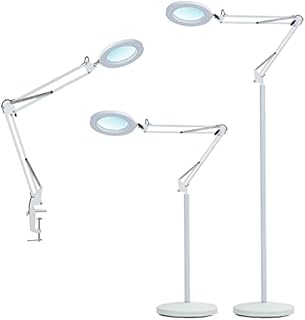 Psiven Magnifying Glass Floor Lamp, Dimmable LED Magnifying Lamp with Clamp - 12W, 3 Lighting Modes, 5 Diopter, Height Adjustable - Super Bright Floor Lamp with Magnifier for Reading, Craft, Task
