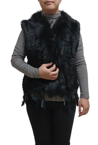 Miss Rouge Gilet sans Manche,en Fourrure Lapin, Noir,TU36-40