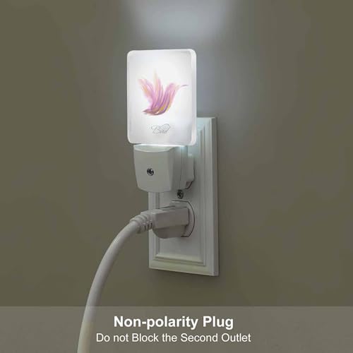 Image of LED Night Light,Shiny Lavender Striped Hummingbird LED Night Light Plug into Wall with Dusk to Dawn Light Sensor White Energy Efficient Nightlight for Bedroom Bathroom Hallway Living Room Kitchen