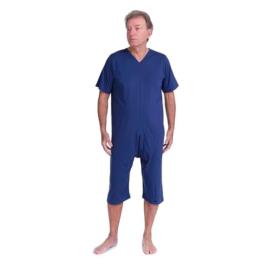 FERRUCCI COMFORT Pyjama de tuton sanitaire avec zip pour personnes âgées en coton santé avec manches courtes et pantalon court - 9078 MC PC - Fabriqué en Italie, bleu foncé, XL