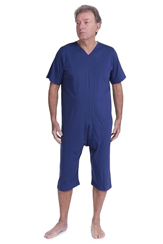 FERRUCCI COMFORT Pyjama de tuton sanitaire avec zip pour personnes âgées en coton santé avec manches courtes et pantalon court - 9078 MC PC - Fabriqué en...