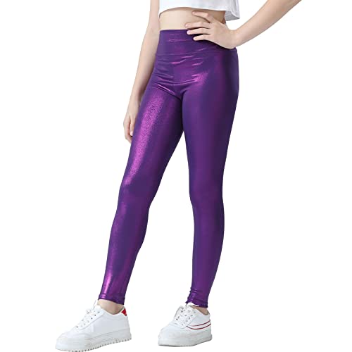Girls Metallic Active Leggings Size 4-14 Years Shiny Sparkly Mystique Stretch Ankle Length for Kids Youth Teen2