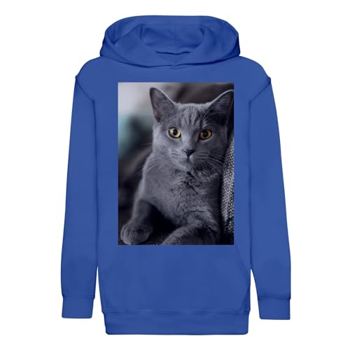 Sweat à capuche enfant chat gris Russian Blue au design mignon