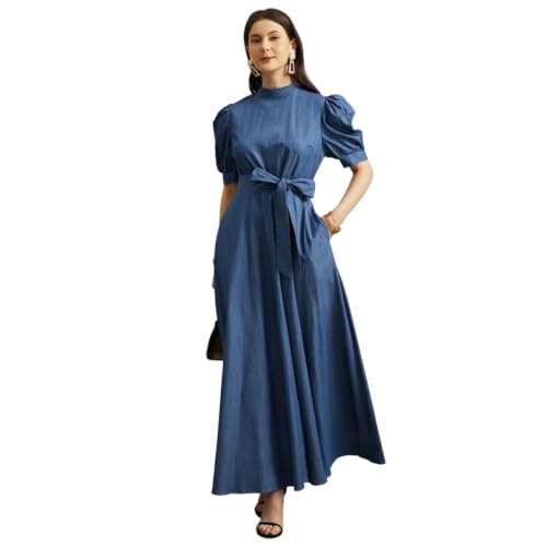 Robe longue en jean avec ceinture et poches pour femme