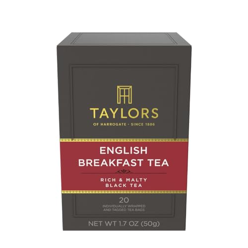 Image of Taylors of Harrogate English Breakfast, Black Tea, Individually Wrapped Bags, 20 Count (Pack of 6), Rich, Bright & Malty, Caffeinated, Enjoy Hot or Iced, 120 Teabags