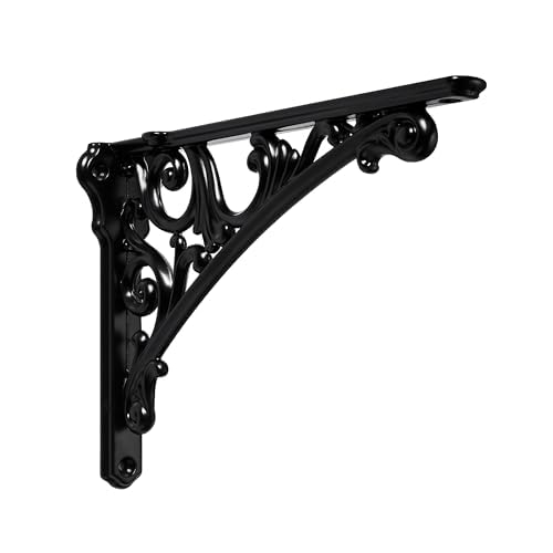 Khtumeware Shelf Bracket 12 Inch, Decorative Brackets for Shelving, Heavy Duty Vintage Ornate Shelf Bracket, Hardware Included, 4 Pack, Black Finish