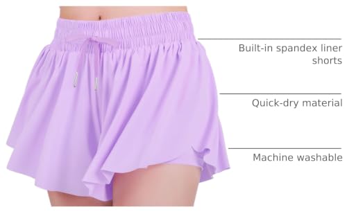 Image of JOCMIC Girls Flowy Shorts, 2 in 1 Preppy Butterfly Shorts with Spandex Liner for Cheer Athletic Gym Teens Casual Clothes