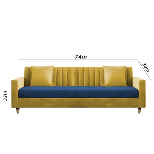 Image of Casaliving Garcia 3+2 Seater Sofa Set for Living Room (Yellow - Blue)